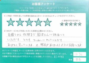 2025年5月16日お客様アンケート東京都大田区★★★★★