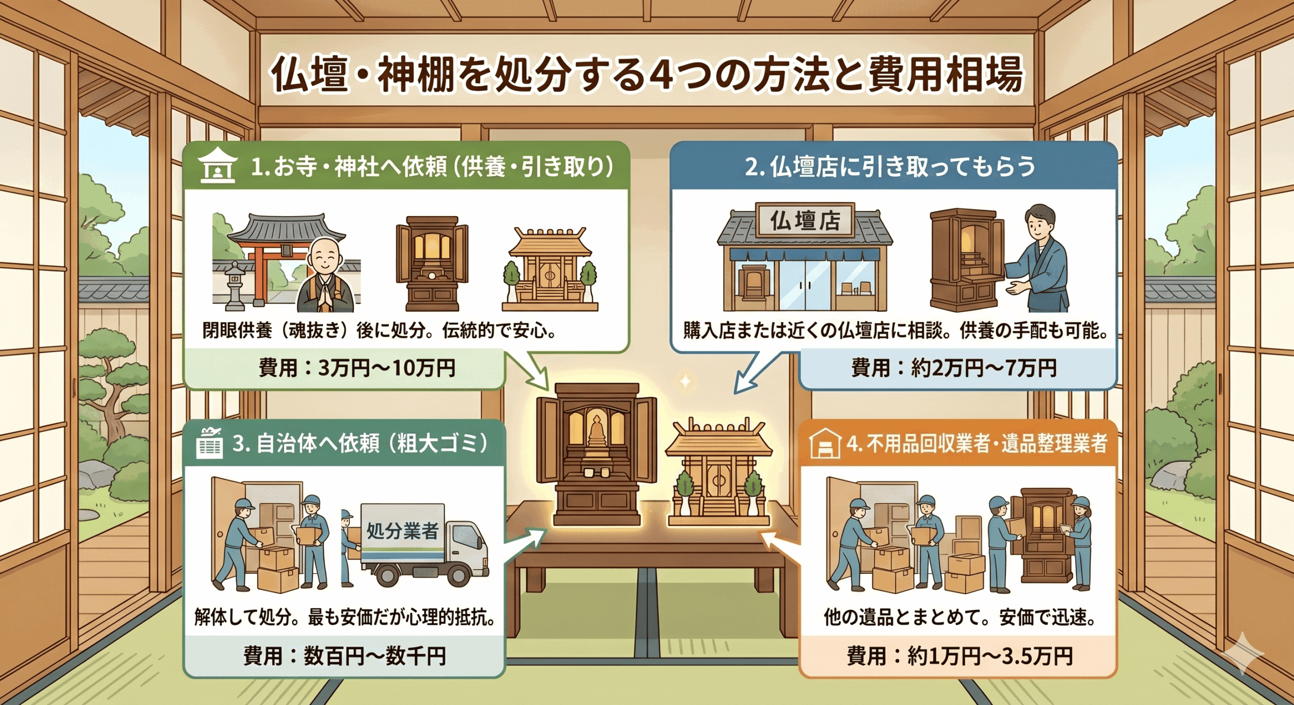 仏壇・神棚を処分する4つの方法と費用相場